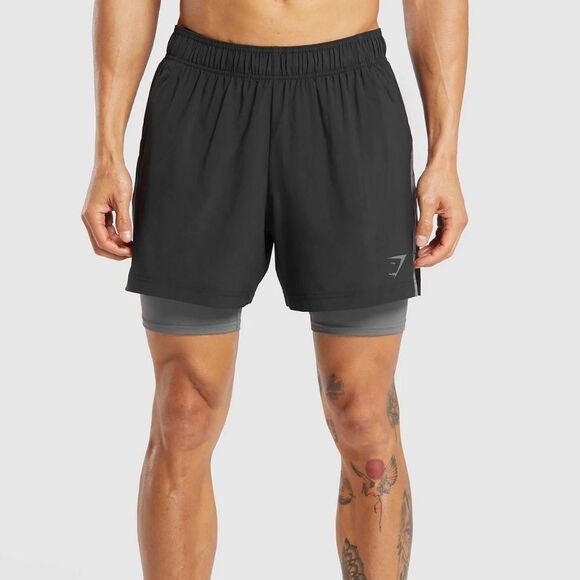 Gymshark Sport 5" 2 In 1 MensShorts Black/Silouette Grey Size M NWT in packaging - Picture 2 of 8